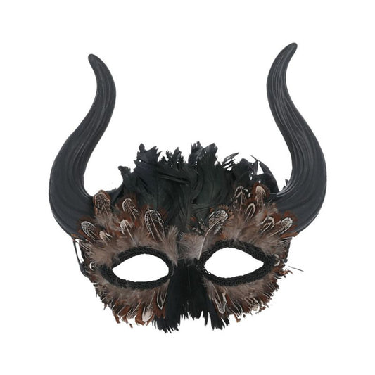 Feathered Venetian Horned Mask Adult Carnival Accessory 1