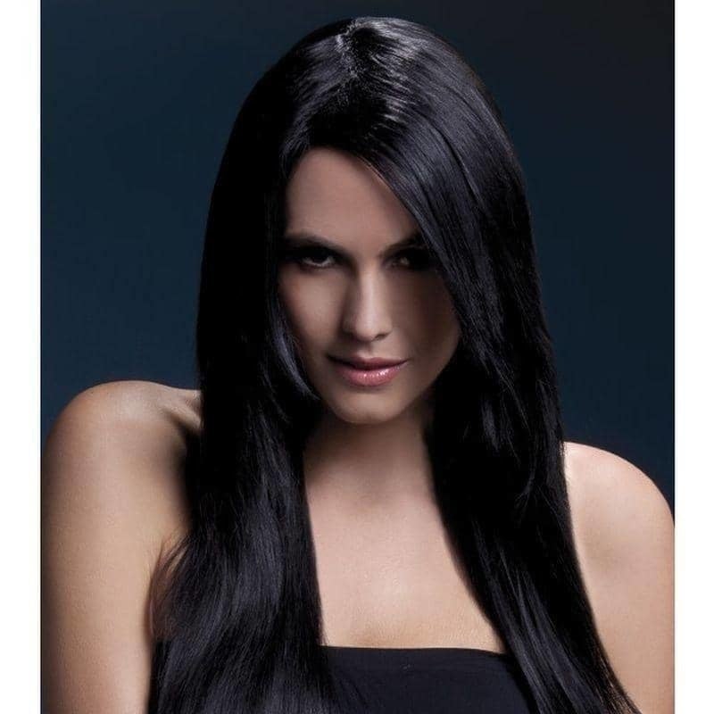 Fever Amber Wig Black Long Straight with Feathered Fringe 28inch 2