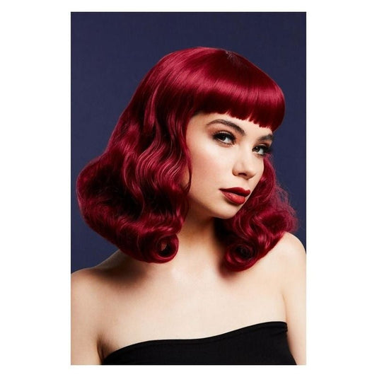 Bettie Wig Plum with Short Fringe Wavy Shoulder Length Centre Parting 32cm 1