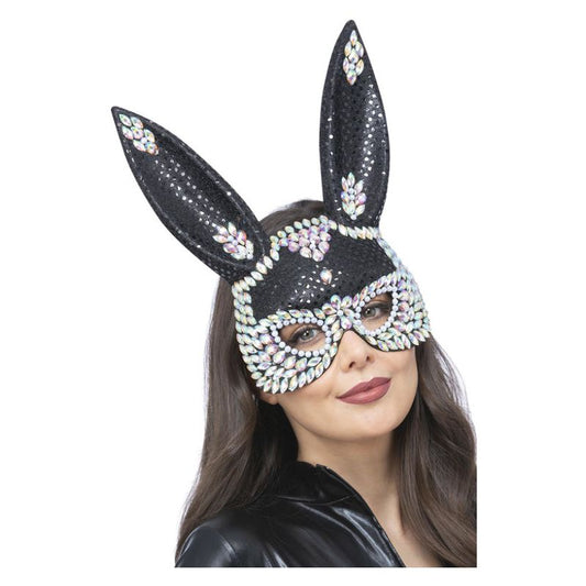 Fever Black Jewel Sequin Rabbit Mask Adult Silver 1