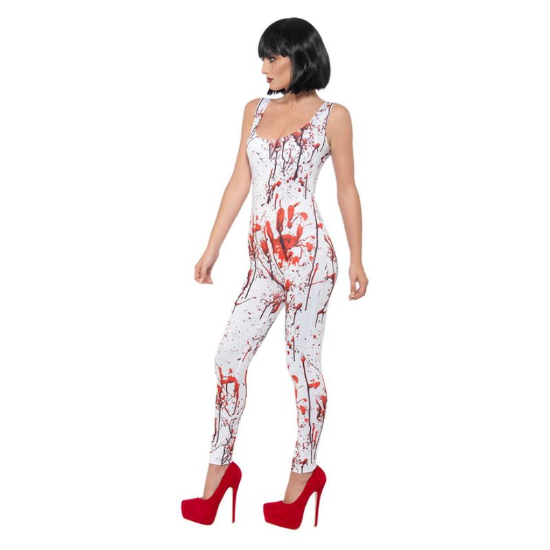 Fever Blood Splatter Costume White and Red Adult 3
