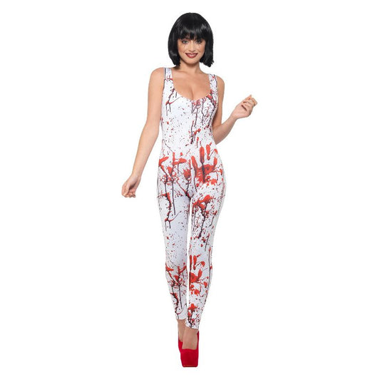 Fever Blood Splatter Costume White and Red Adult 1