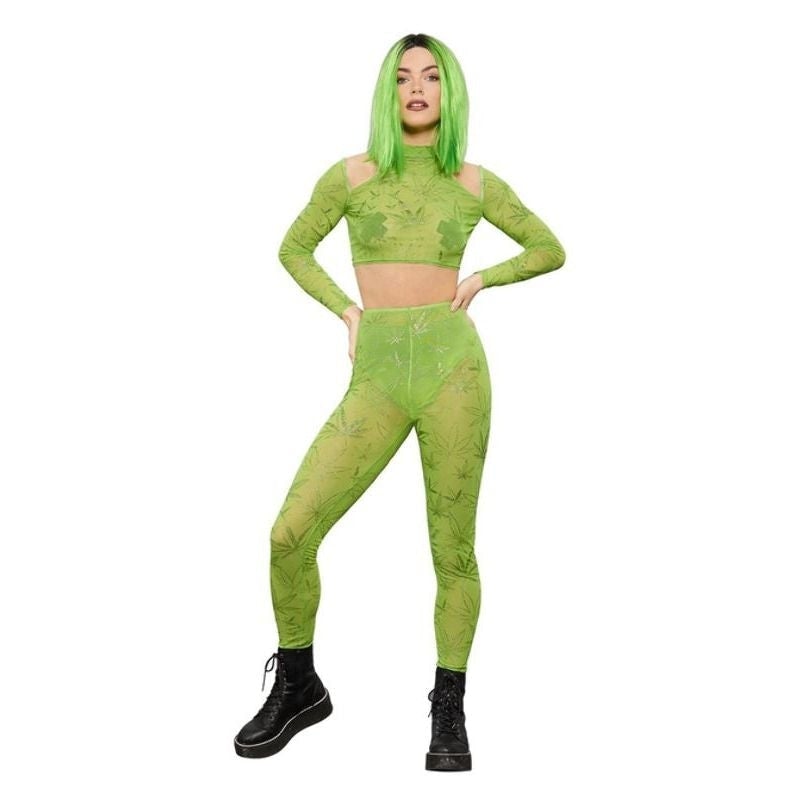 Fever Cannabis Sheer Green Crop Top and Leggings with Glitter Print 1