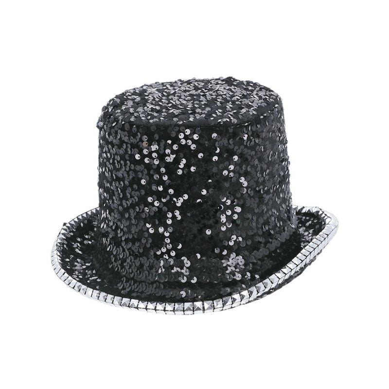 Fever Deluxe Felt and Sequin Top Hat Black Adult Elastic Inner Rim 1