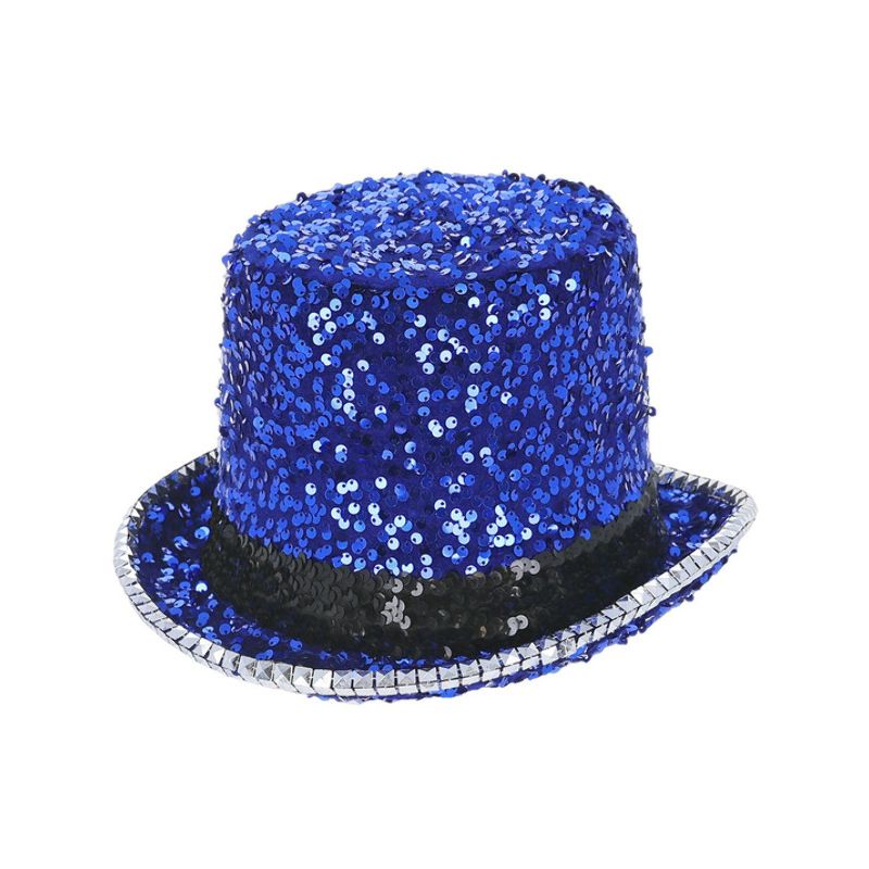 Fever Deluxe Felt & Sequin Top Hat Blue Adult_1