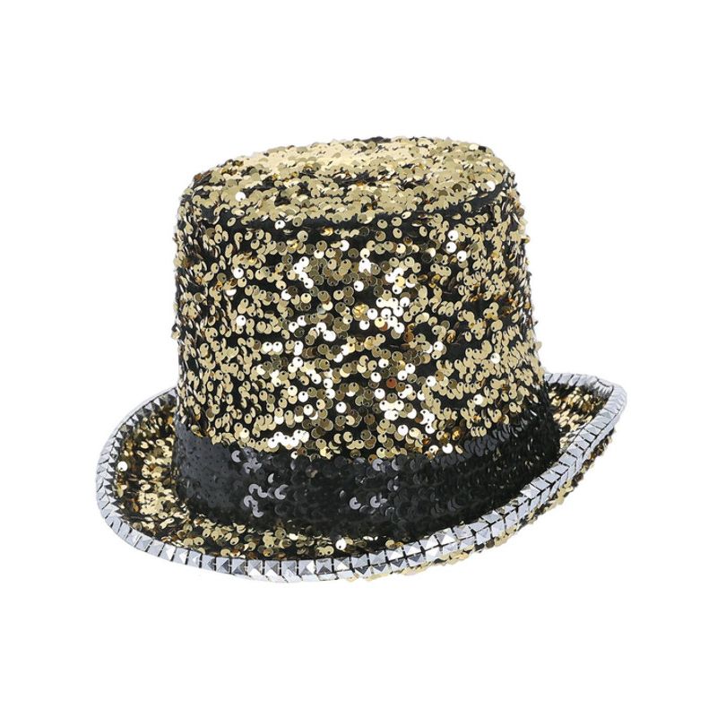 Fever Deluxe Felt and Sequin Top Hat Gold Adult Costume Accessory 1