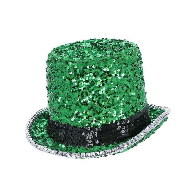 Fever Deluxe Felt and Sequin Top Hat Green Adult 1