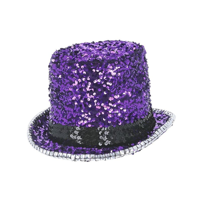 Purple Top Hat Felt and Sequin Fever Deluxe Adult Costume Accessory 1