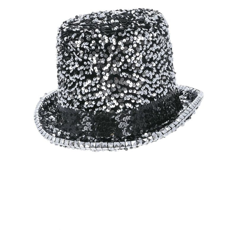 Fever Deluxe Felt and Sequin Top Hat Silver Adult 1