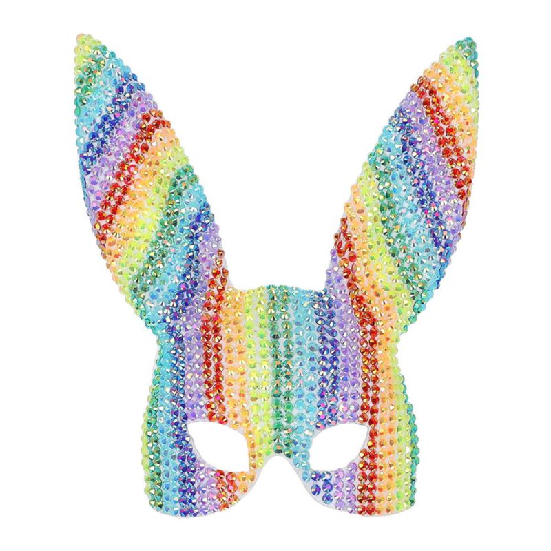 Rainbow Jewel Studded Bunny Mask Adult Festival Costume Accessory 1