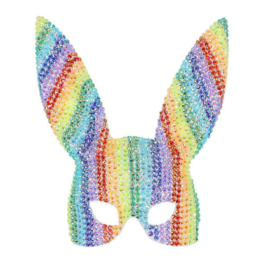 Rainbow Jewel Studded Bunny Mask Adult Festival Costume Accessory 1