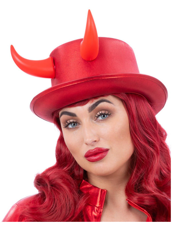 Red Devil Metallic Top Hat with Horns 1