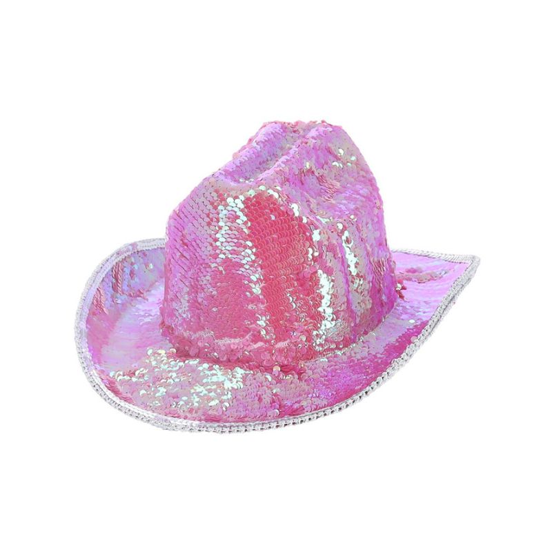 Fever Deluxe Sequin Cowboy Hat Iridescent Pink Adult_1