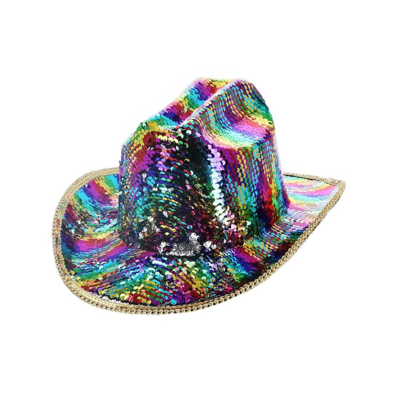 Fever Deluxe Sequin Cowboy Hat Rainbow Adult_1