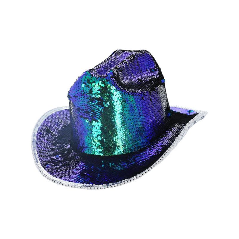 Fever Deluxe Sequin Cowgirl Hat Iridescent Green Adult Coachella Costume Accessory 1