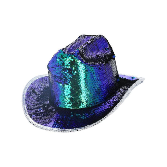 Fever Deluxe Sequin Cowgirl Hat Iridescent Green Adult Coachella Costume Accessory 1