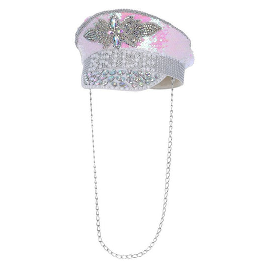 Fever Deluxe Sequin and Pearl Bride Captains Hat Adult 1