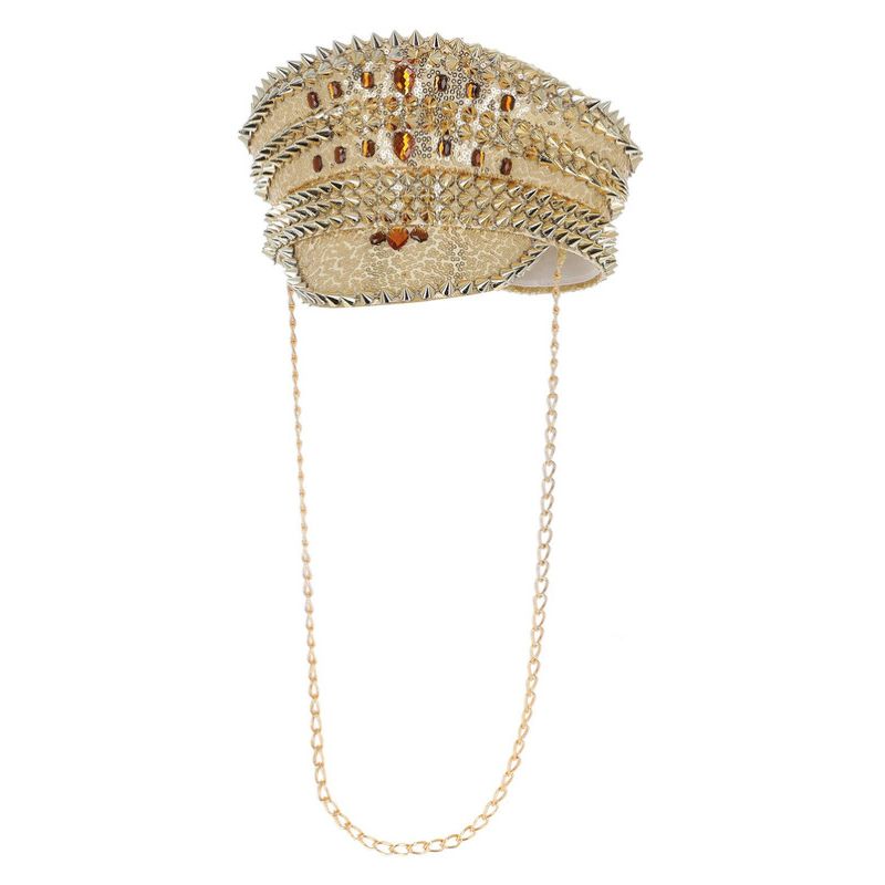 Fever Deluxe Sequin Studded Captains Hat Gold Adult 1