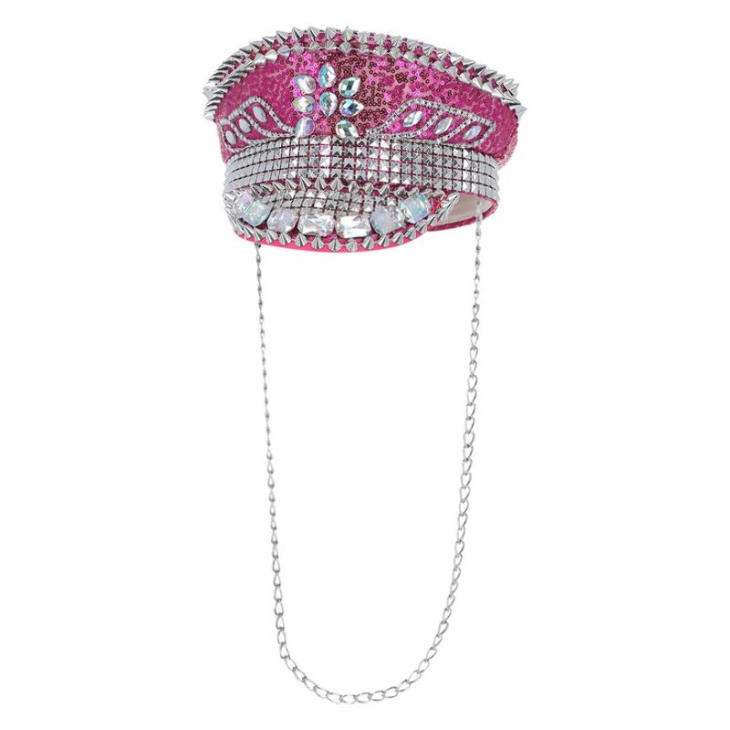 Fever Deluxe Sequin Studded Captains Hat Hot Pink Adult Costume Accessory 1