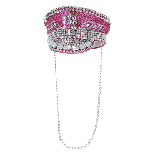 Fever Deluxe Sequin Studded Captains Hat Hot Pink Adult Costume Accessory 1