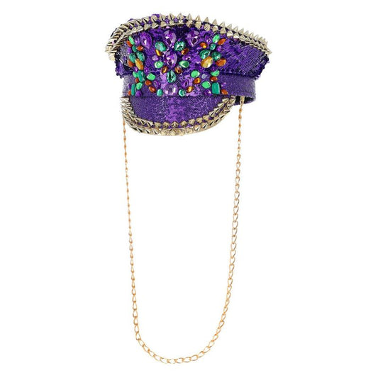 Sequin Studded Captains Hat Purple Adult Festival Fever Deluxe 1