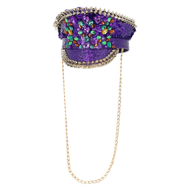 Fever Deluxe Sequin Studded Captains Hat Purple Adult_1