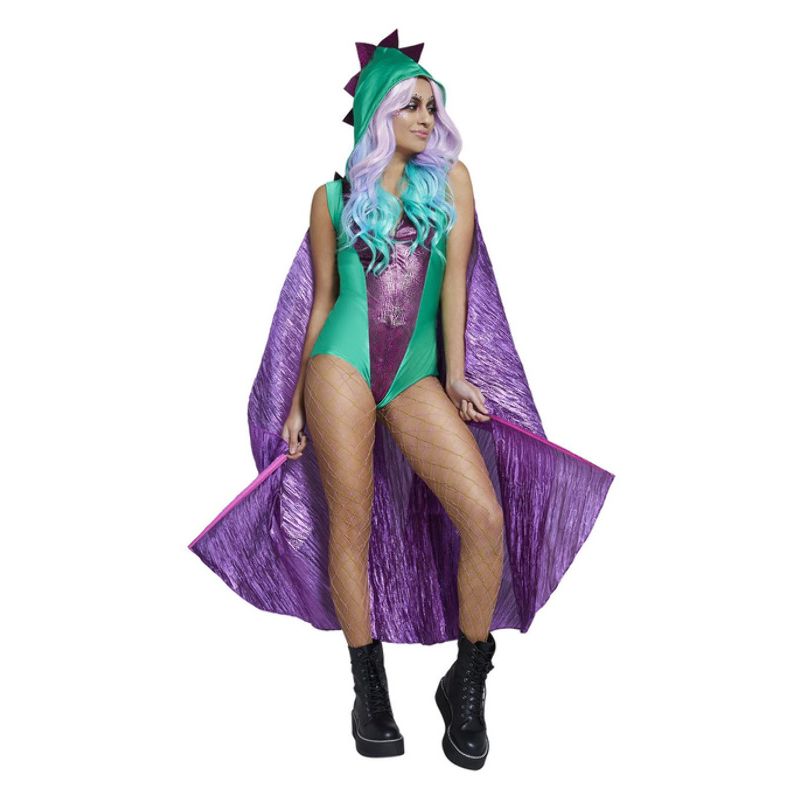 Fever Dragon Costume Green Adult Hooded Cape Jumpsuit 1