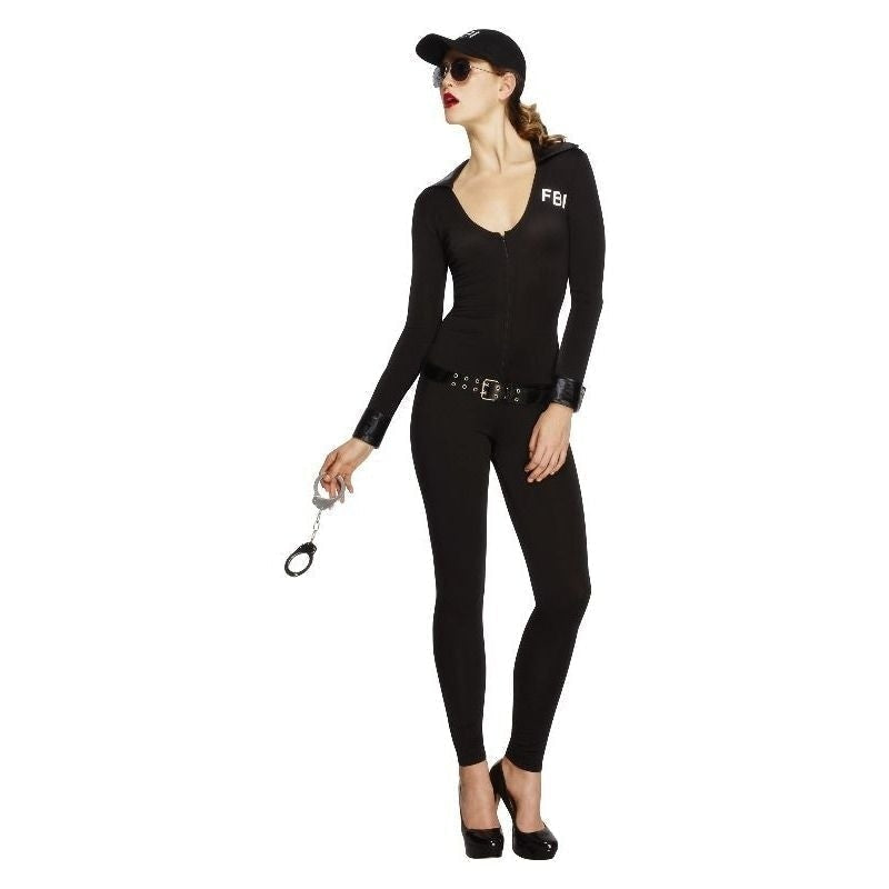 Fever FBI Flirt Costume Adult Black Bodysuit Belt and Cap 1