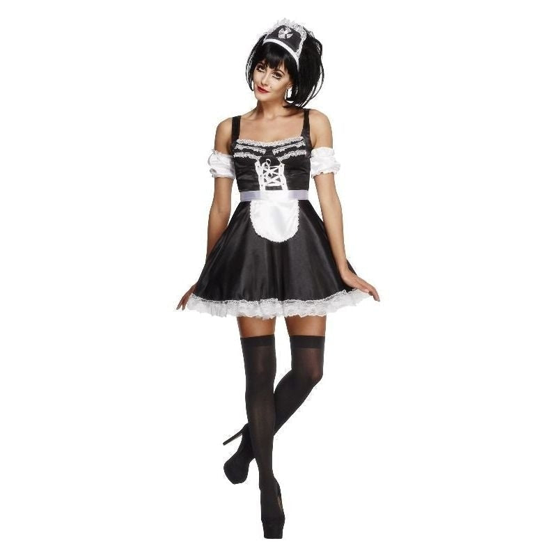 Fever Flirty French Maid Costume Adult Black White Dress Headpiece and Sleeves