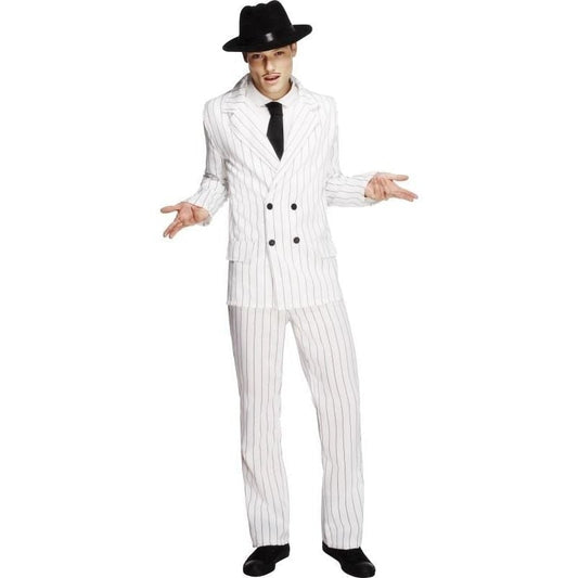 Gangster Costume Adult White Pinstriped Mob Boss Suit 1