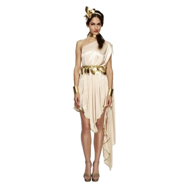 Greek Goddess Costume Adult White Gold Dress with Belt 1