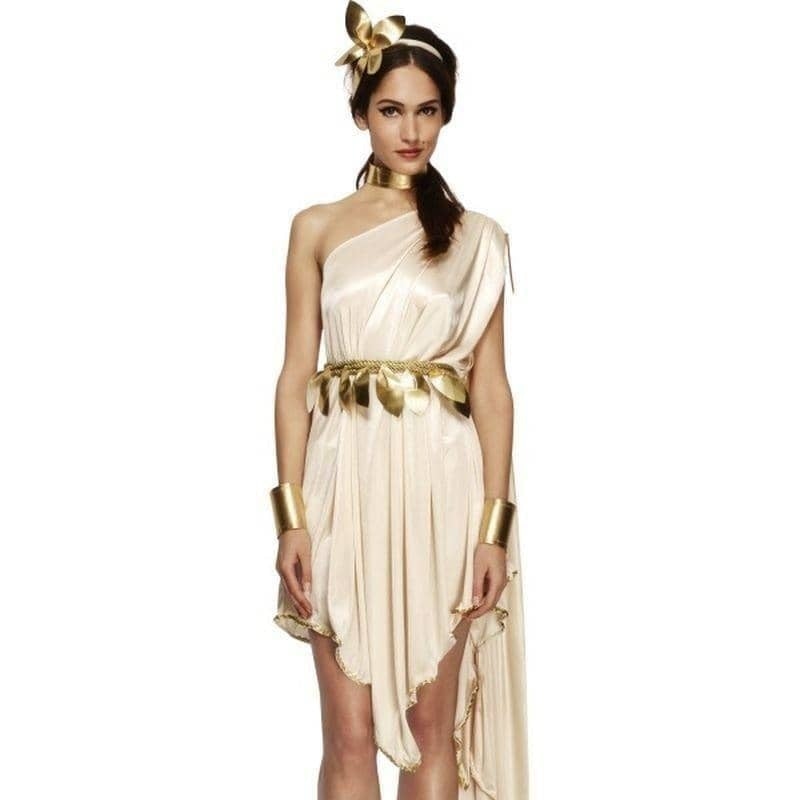 Greek Goddess Costume Adult White Gold Dress with Belt 2