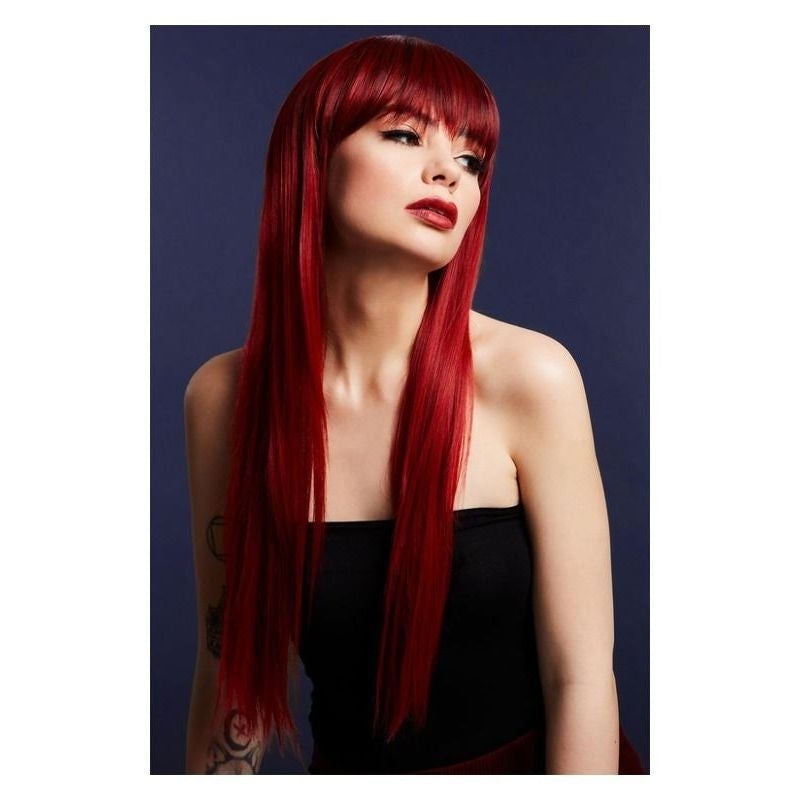 Fever Jessica Wig True Blend Ruby Red Dark Roots Long Feathered with Fringe 1