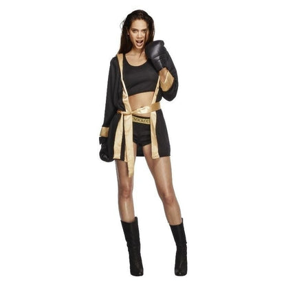 Boxing Knockout Costume Ladies Black Gold Vest Shorts Jacket Gloves 1
