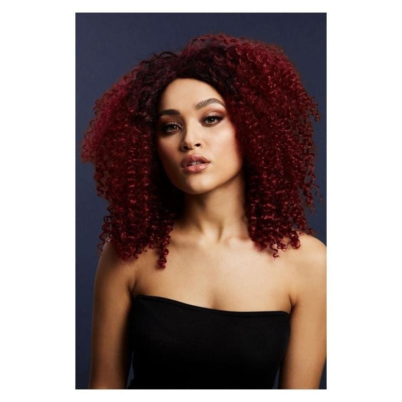 Fever Lizzo Wig Plum Big Curls Short with Centre Parting 40cm Costume Hair 1