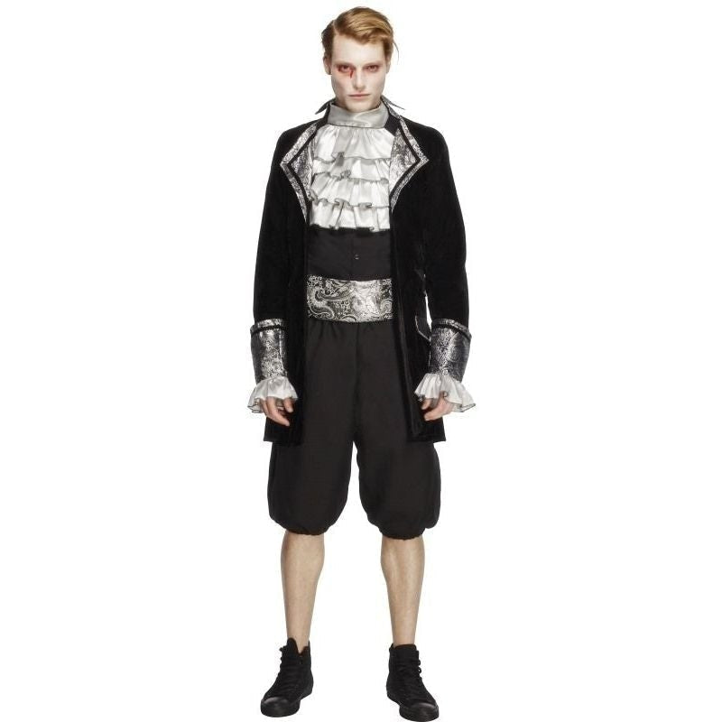 Fever Male Baroque Vampire Costume Adult Black Silver Jacket Trousers Cravat and Cummerbund 1