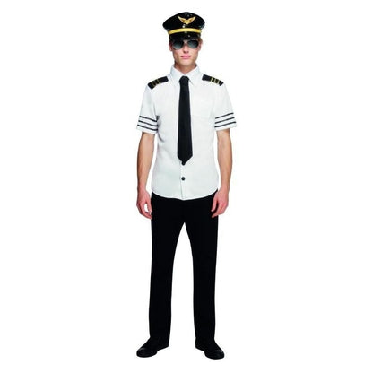 Fever Mile High Costume Kit Adult White Shirt Black Tie and Hat 1