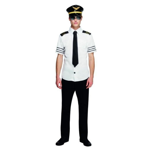 Fever Mile High Costume Kit Adult White Shirt Black Tie and Hat 1