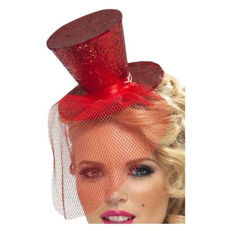 Size Chart Fever Mini Top Hat On Headband Adult Glitter Red Netting