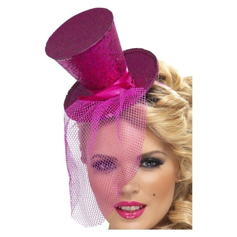 Fever Mini Top Hat On Headband Adult Hot Pink Detachable Netting 1