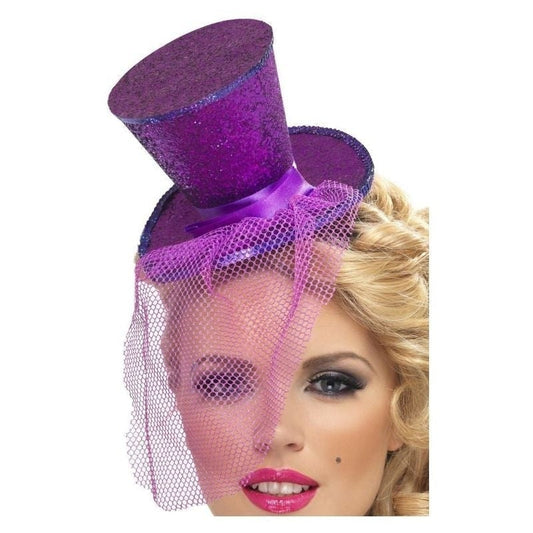Fever Mini Top Hat On Headband Adult Purple Detachable Netting 1