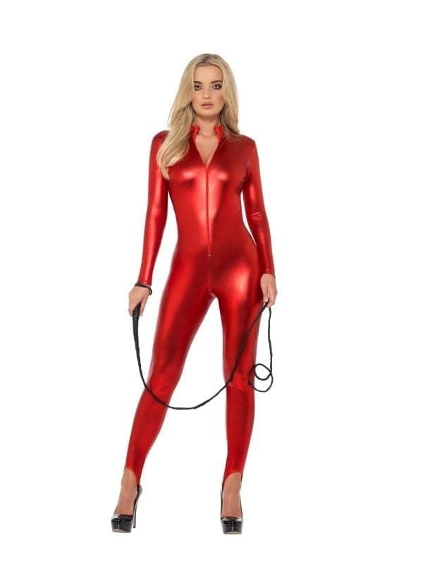 Miss Whiplash Costume Adult Red Zip Up Catsuit 1