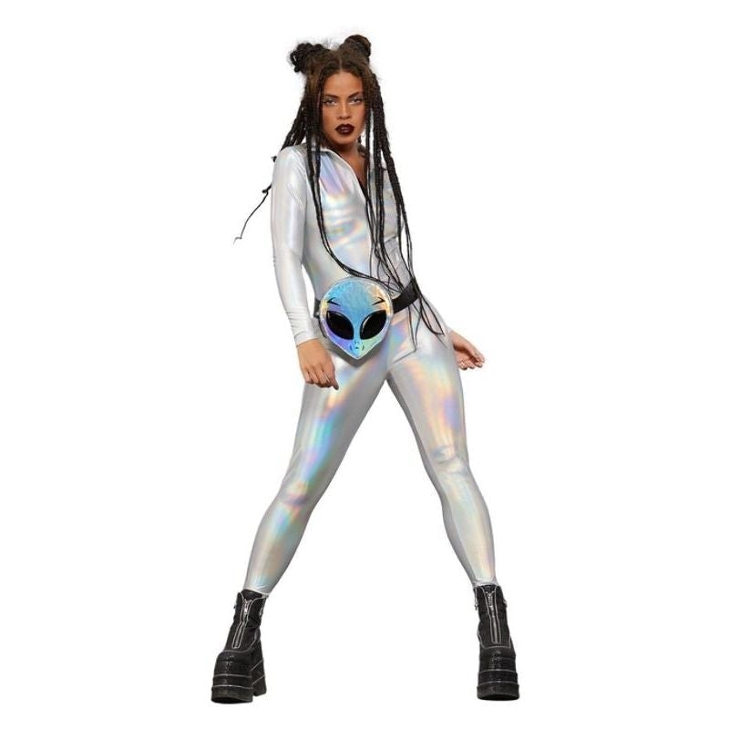 Fever Miss Whiplash Mirror Holographic Costume Adult Silver Catsuit_1