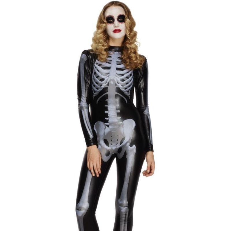 Fever Miss Whiplash Skeleton Costume Adult Black Catsuit 1