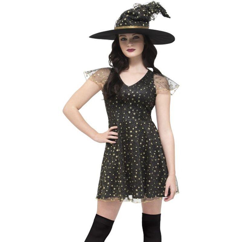 Fever Moon & Stars Witch Costume Adult Black Gold Costume Make Up_1