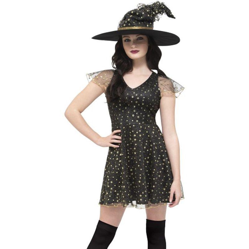 Fever Moon and Stars Witch Costume Adult Black Gold Costume Make Up 1