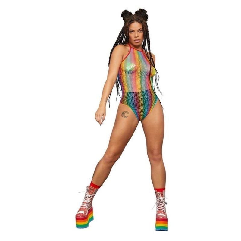 Fever Rainbow Fishnet Halterneck Bodysuit Pride Outfit 1