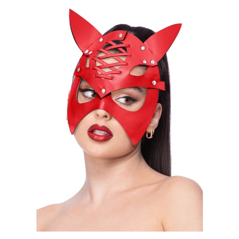 Fever Red Mock Leather Devil Mask Adult 1