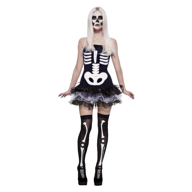 Fever Skeleton Costume Black Dress with Detachable Clear Straps 1