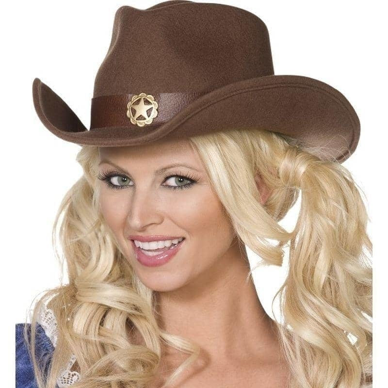 Fever Wild West Cowboy Hat Adult Brown Felt with Gold Star Detail 2